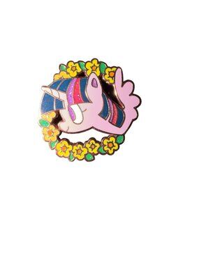 Rainbow Unicorn Enamel Pin With Glitter Accents & Yellow Flower Wreath Design